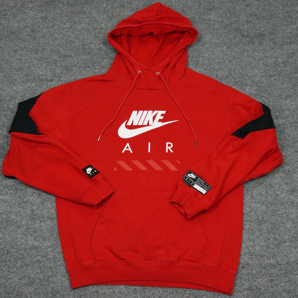 Nike Air Hoodie Men Small Red Black Graphic Pullover HJ0273-657 Streetwear
